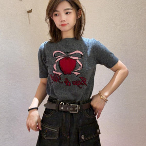 하트 리본 니트 티셔츠